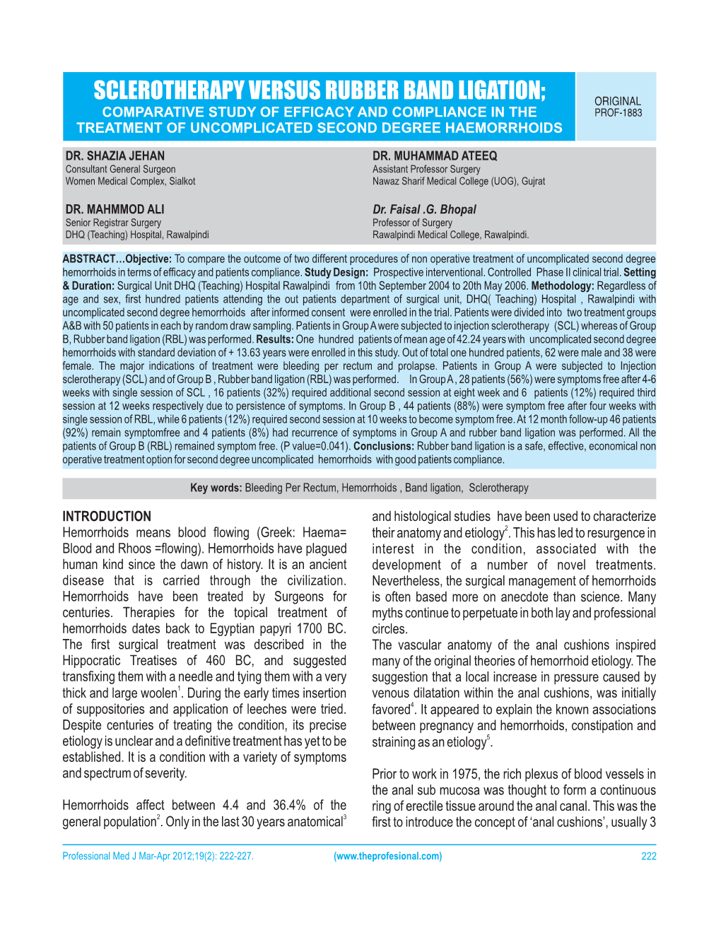 Sclerotherapy Versus Rubber Band Ligation;