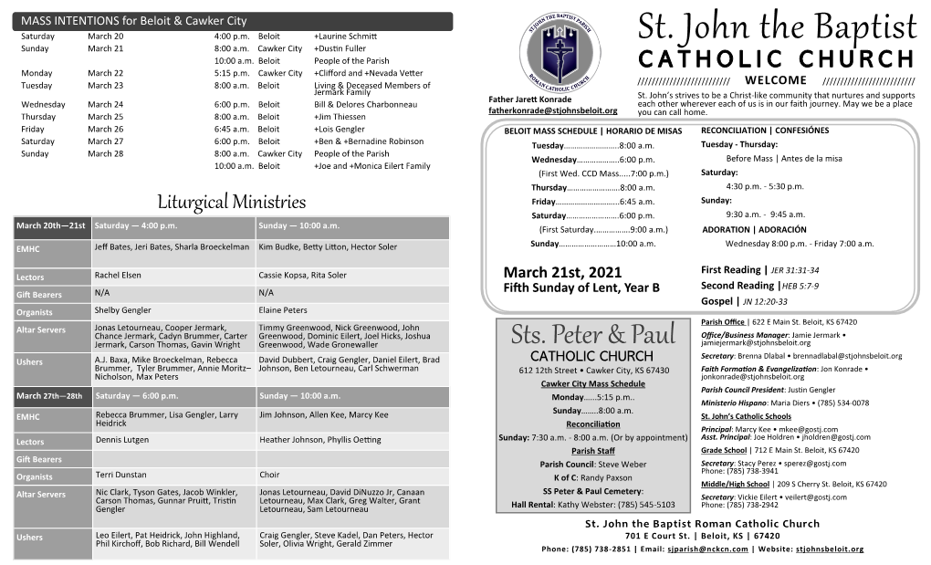St. John the Baptist Sunday March 21 8:00 A.M