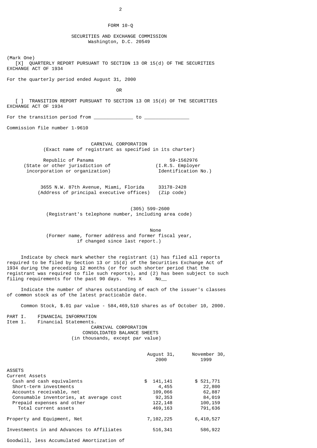 2 FORM 10-Q SECURITIES and EXCHANGE COMMISSION Washington, DC 20549