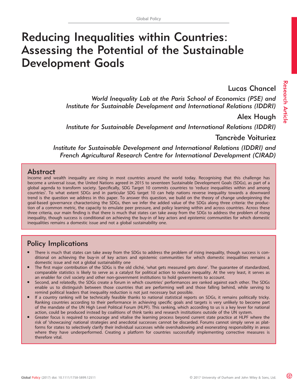 Reducing Inequalities Within Countries: Assessing the Potential of the Sustainable Development Goals