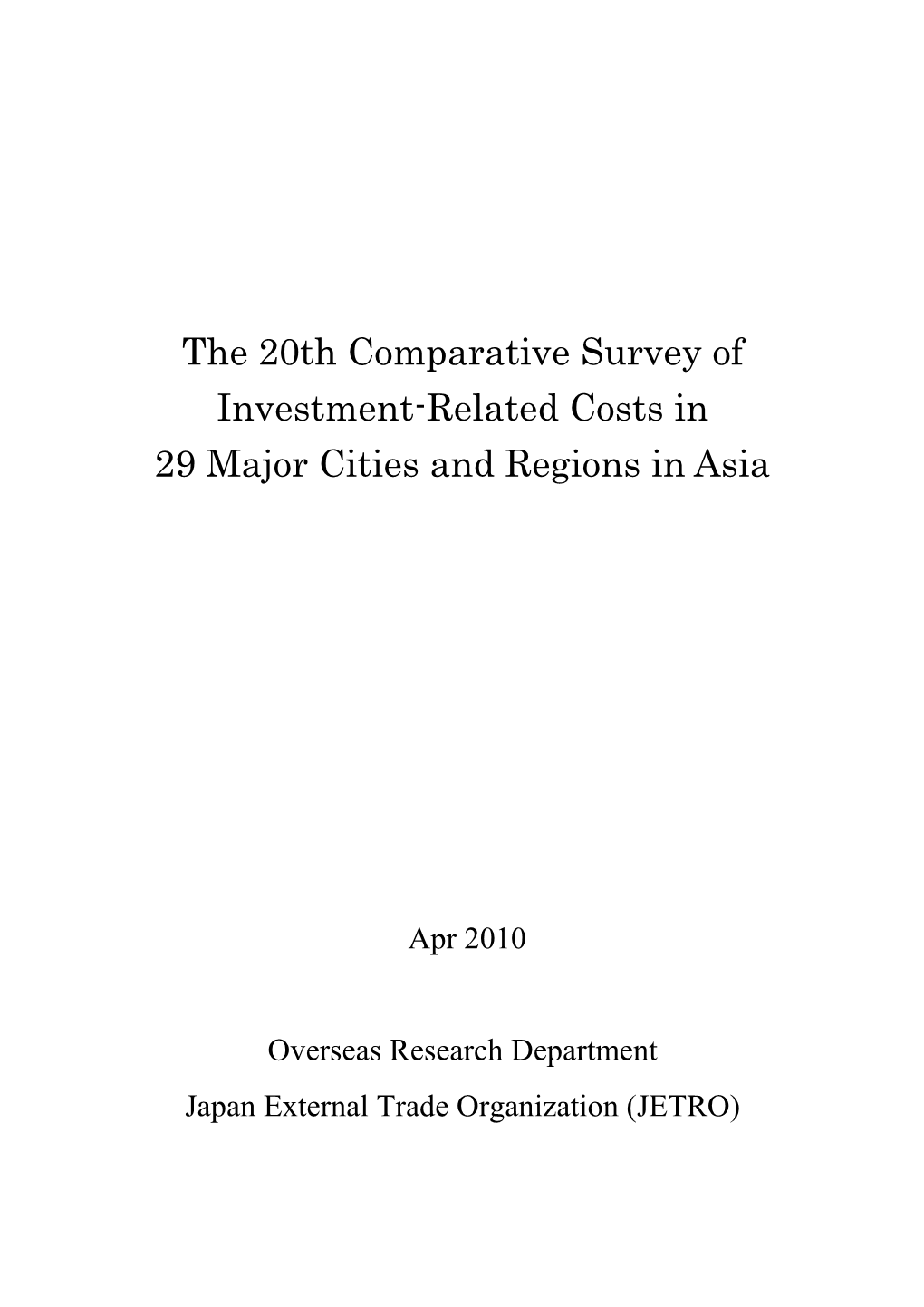 The 20Th Comparative Survey of Investment-Related Costs in 29