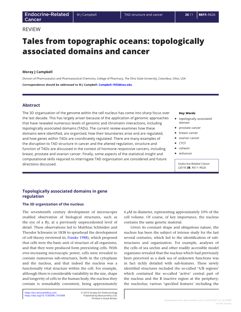 Tales from Topographic Oceans: Topologically Associated Domains and Cancer