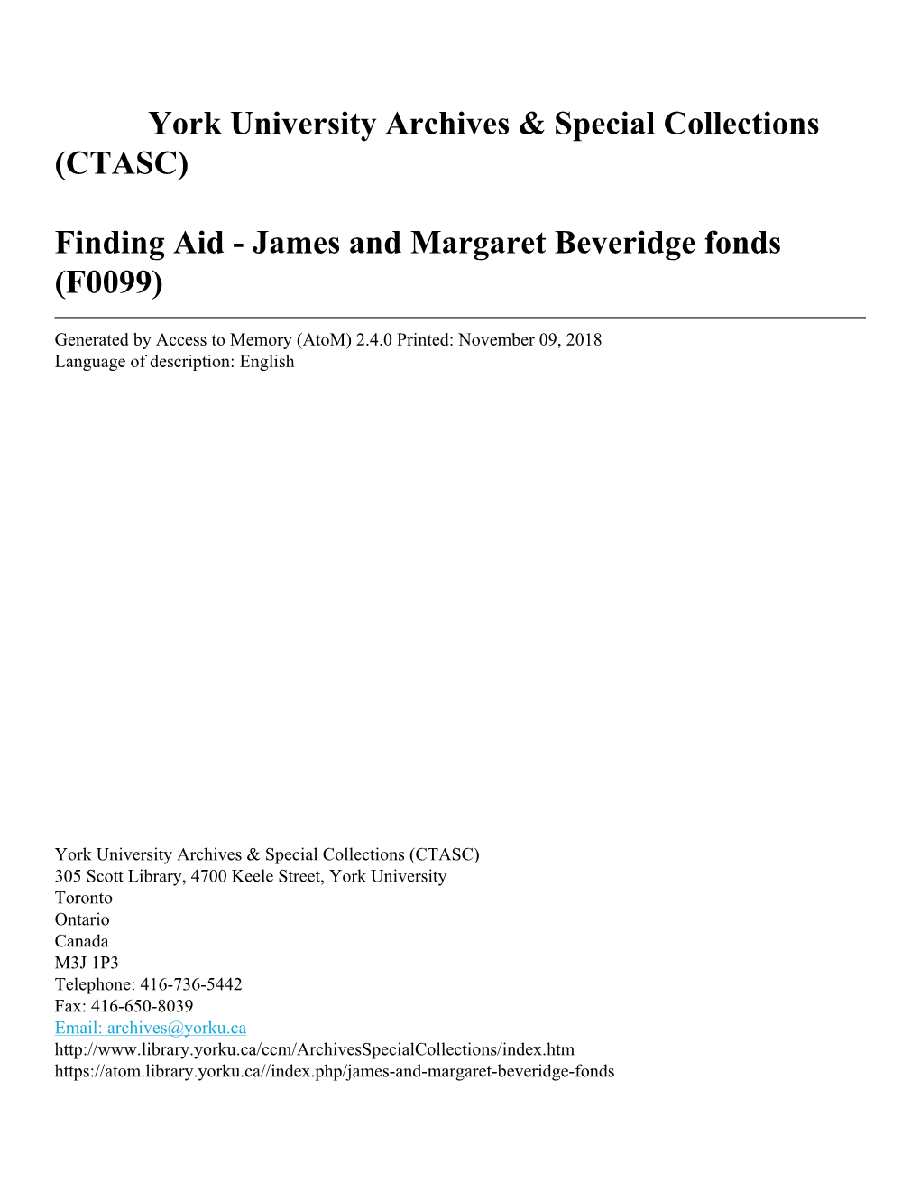 James and Margaret Beveridge Fonds (F0099)