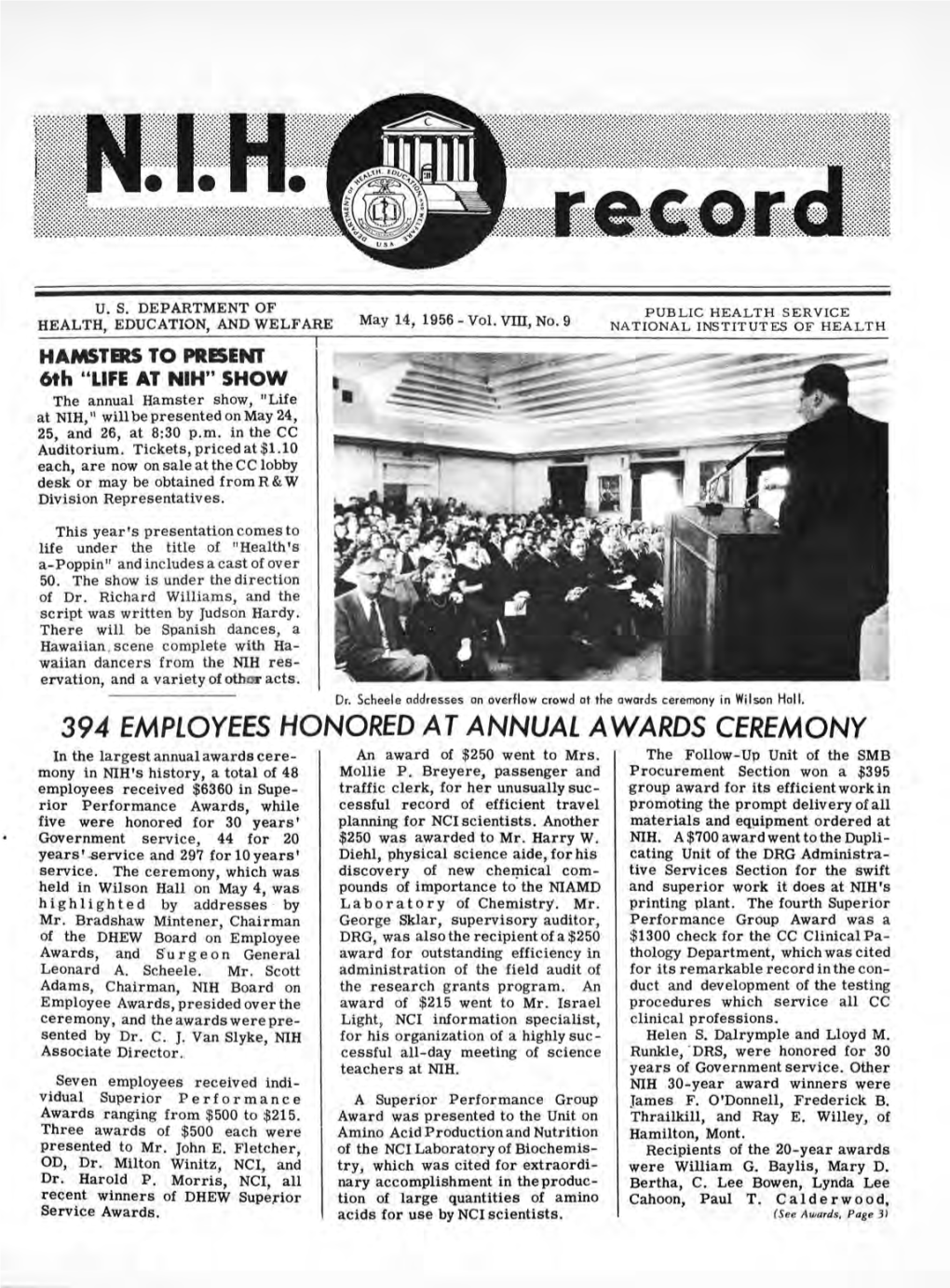 May 14, 1956, NIH Record, Vol. VIII, No. 9