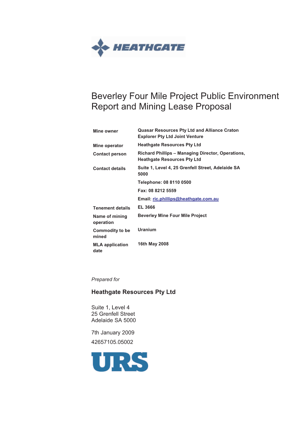 Four Mile Project Public Environment Report and Mining Lease Proposal