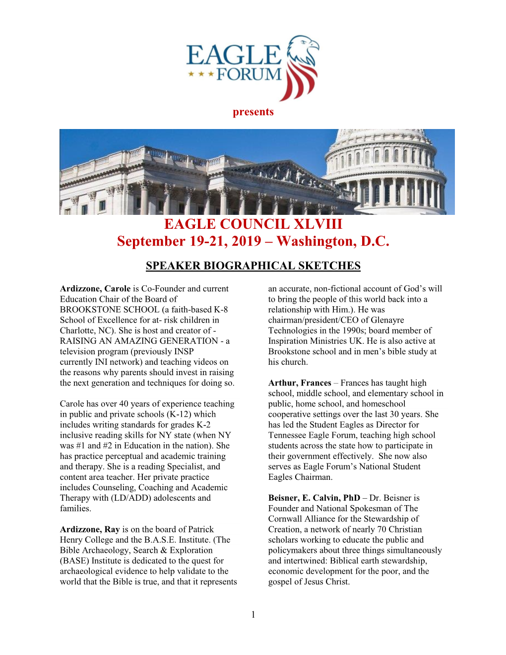 EAGLE COUNCIL XLVIII September 19-21, 2019 – Washington, D.C