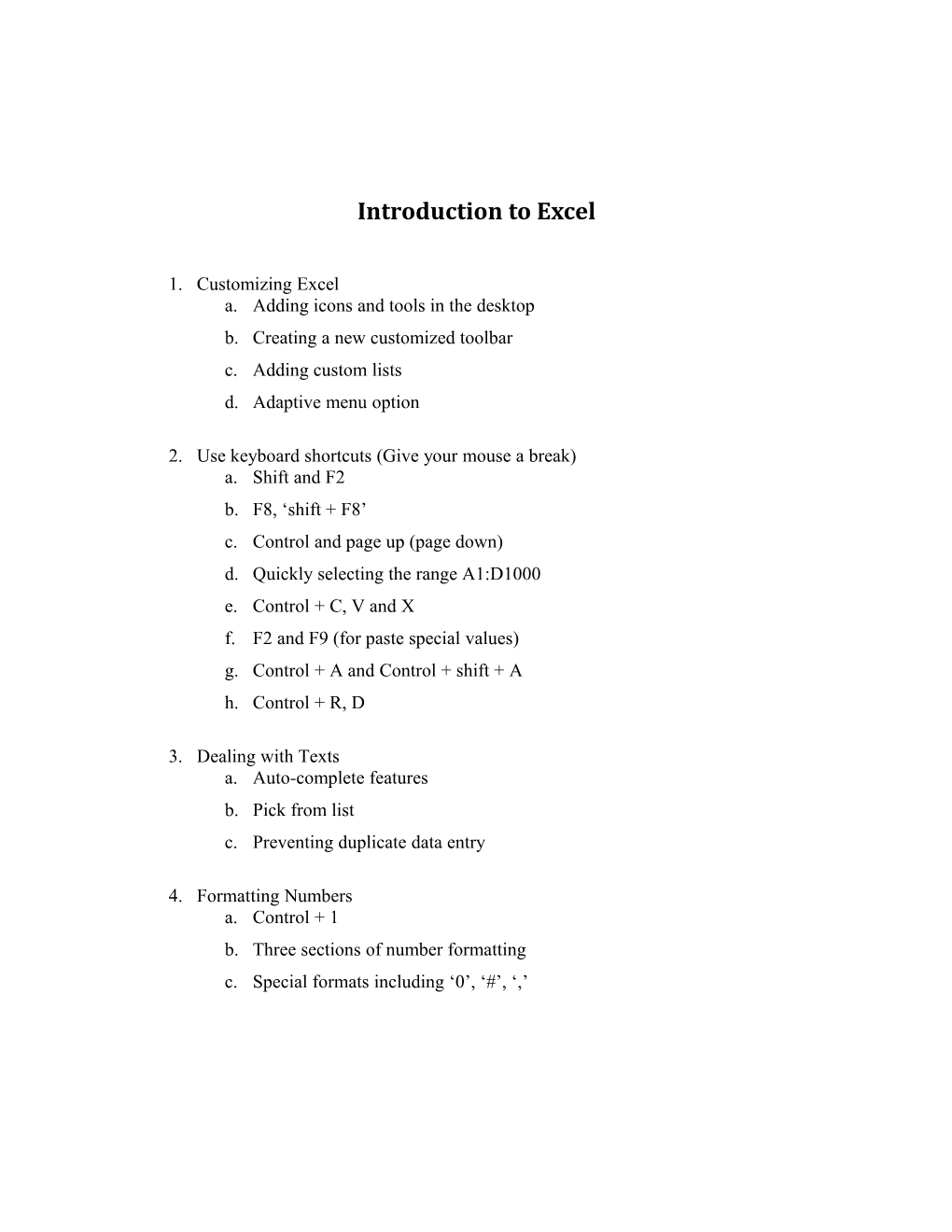 Introduction to Excel s1