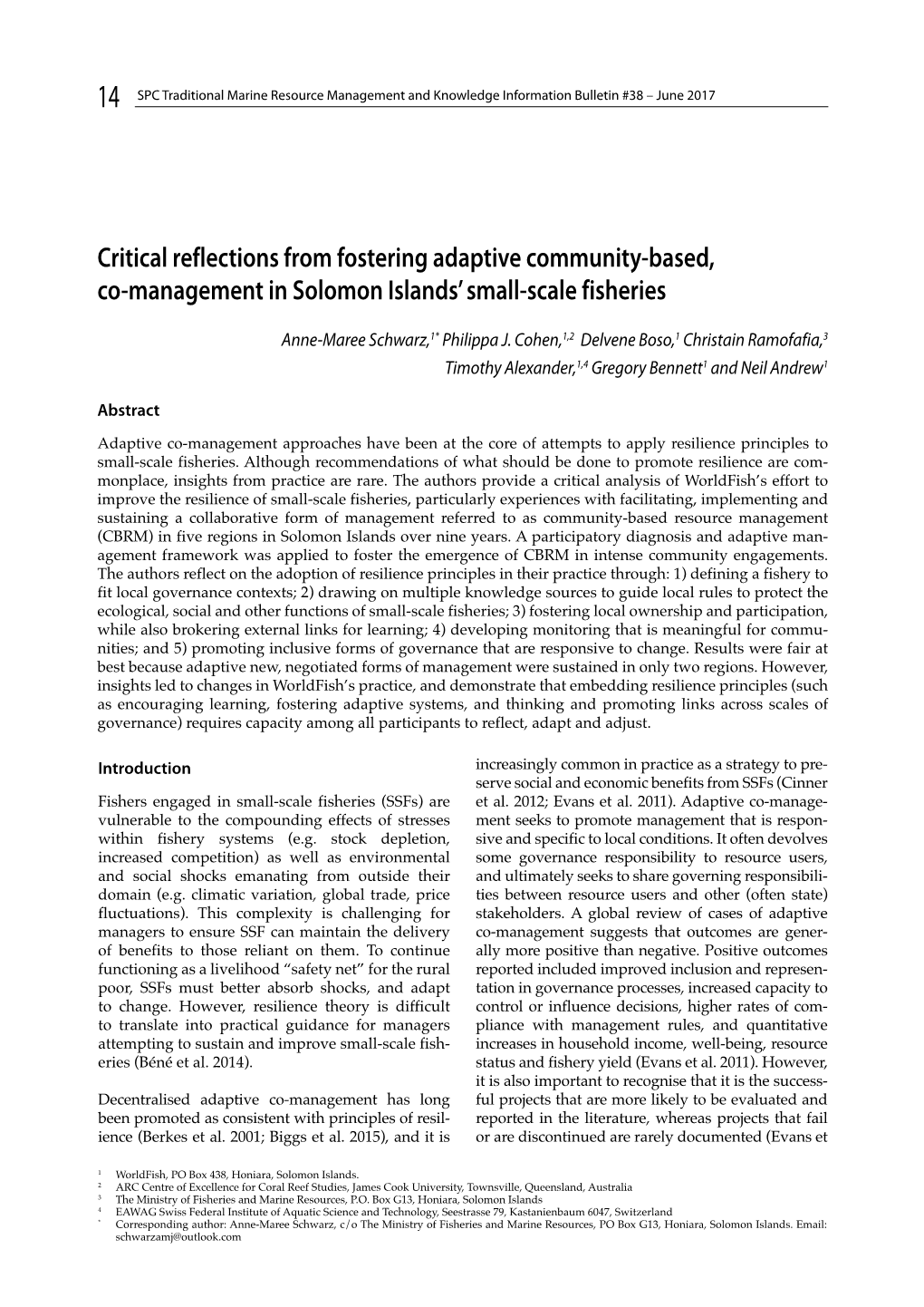 Critical Reflections from Fostering Adaptive Community-Based, Co-Management in Solomon Islands’ Small-Scale Fisheries