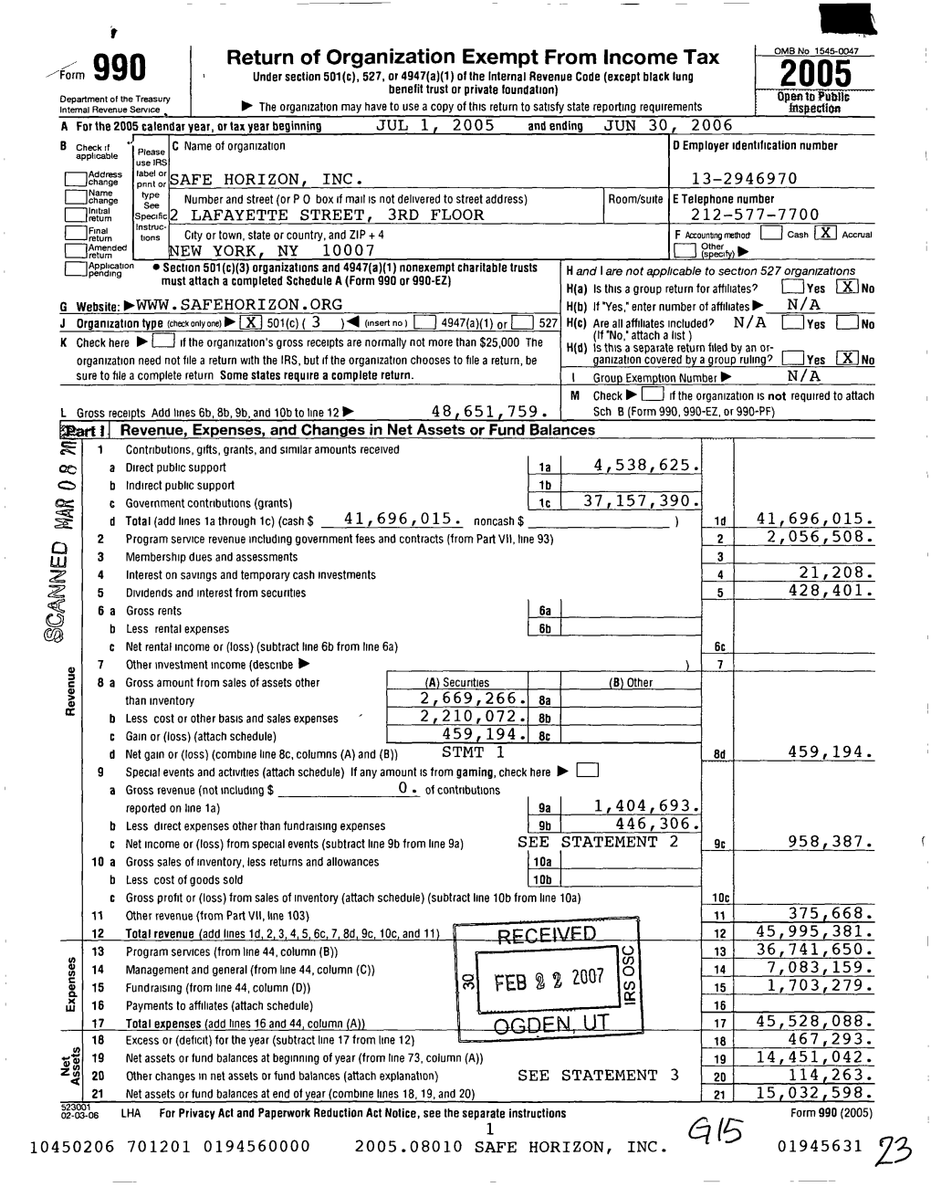 Return of Organization Exempt from Income Tax 2005