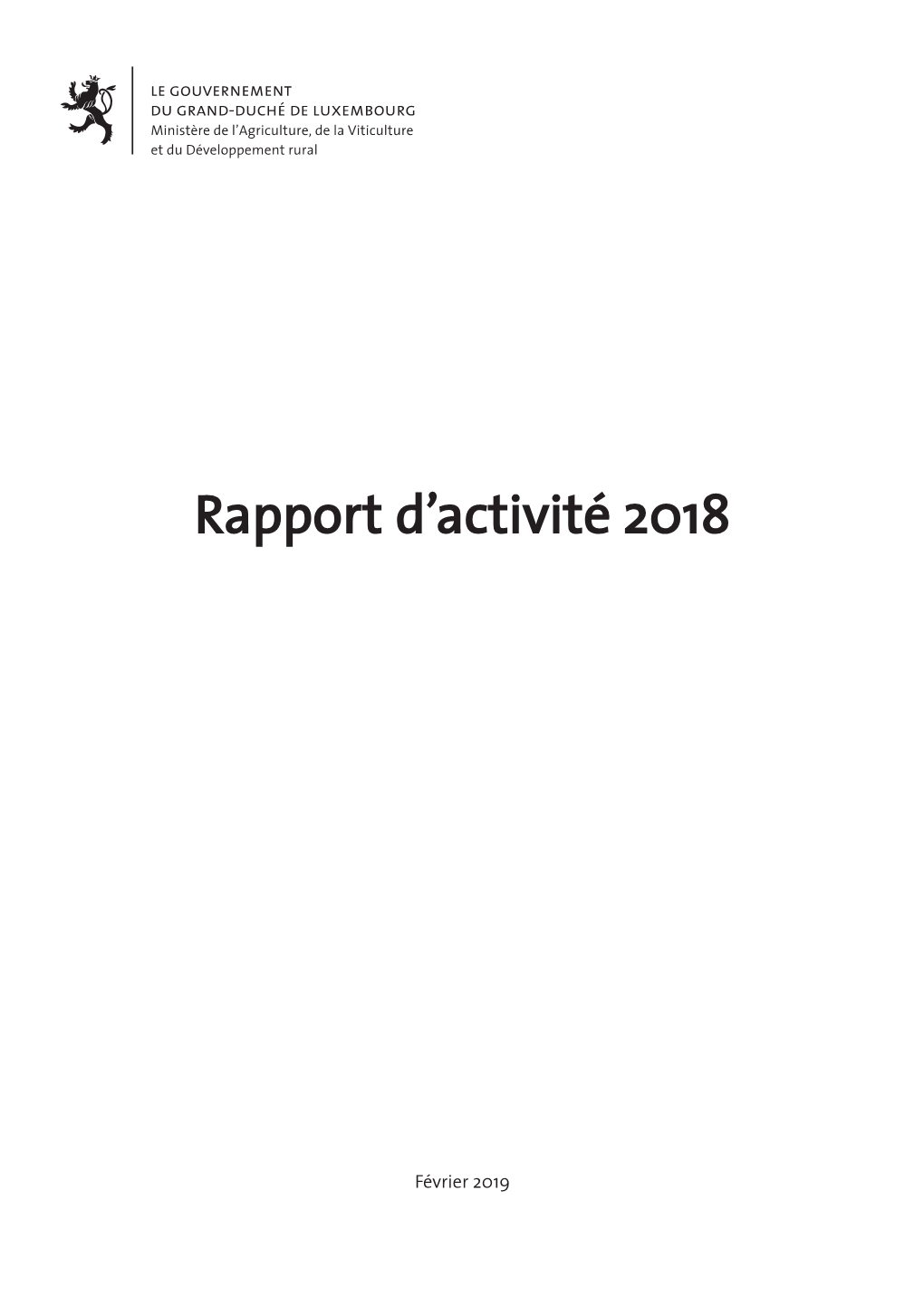 Rapport D'activité 2018 Du Ministère De L'agriculture, De La Viticulture Et