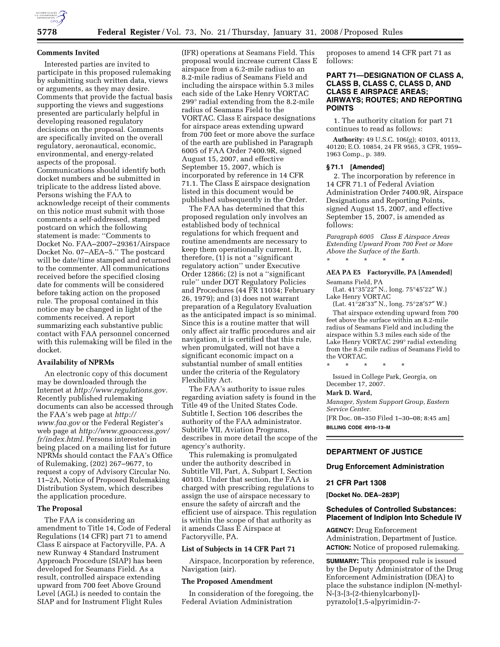 Federal Register/Vol. 73, No. 21/Thursday, January 31, 2008