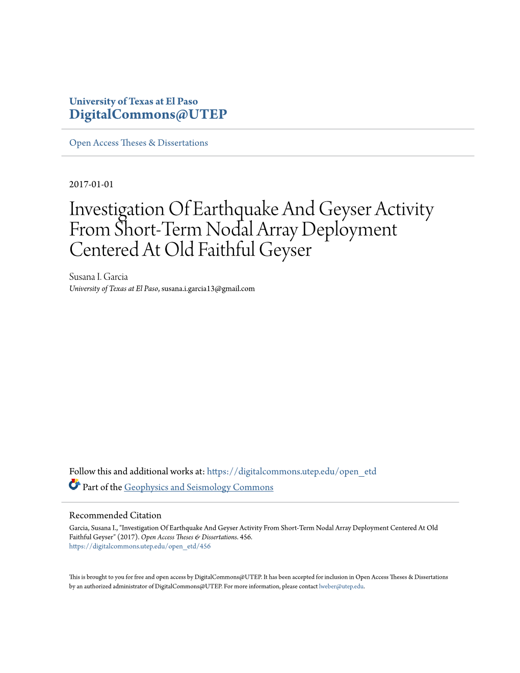 Investigation of Earthquake and Geyser Activity from Short-Term Nodal Array Deployment Centered at Old Faithful Geyser Susana I