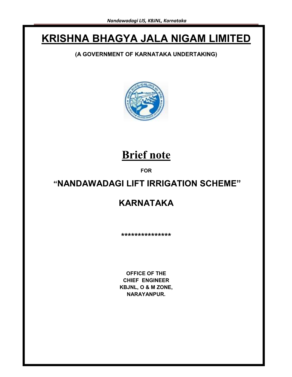 FORM-I for Nandawadagi LIS, KBJNL, Karnataka