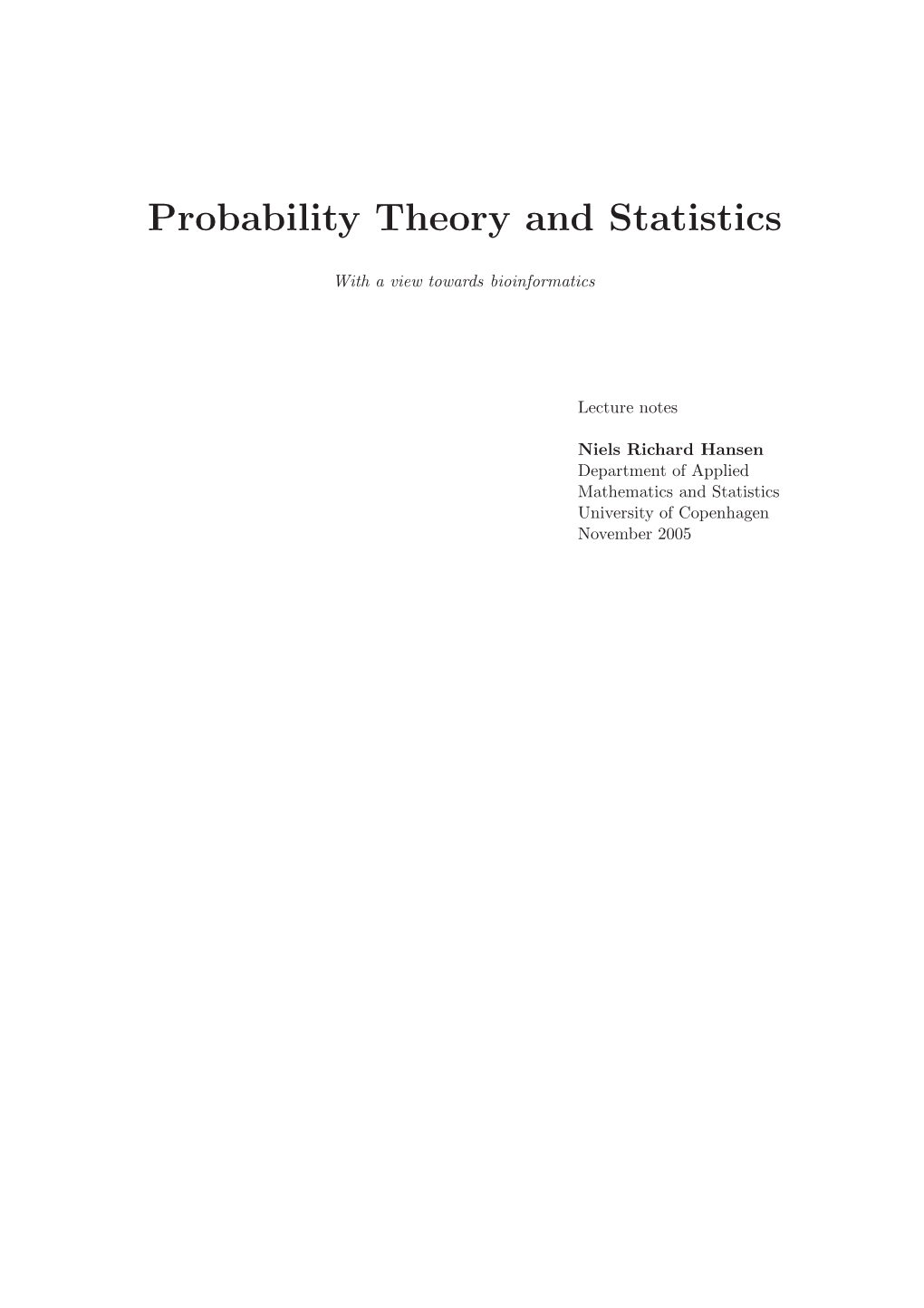 Probability Theory and Statistics