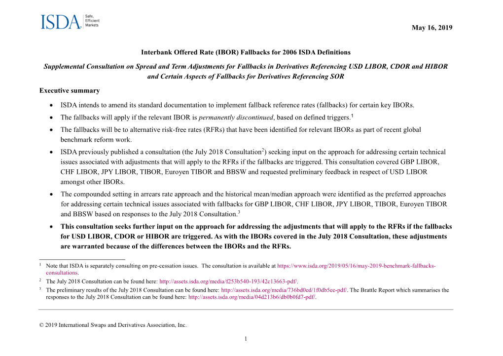 Interbank Offered Rate (IBOR) Fallbacks for 2006 ISDA Definitions