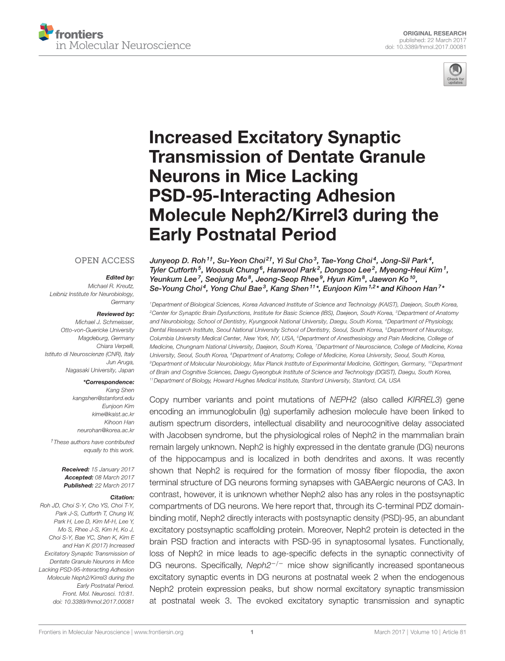 Increased Excitatory Synaptic Transmission of Dentate Granule