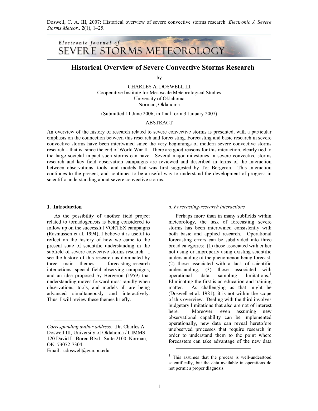 Historical Overview of Severe Convective Storms Research