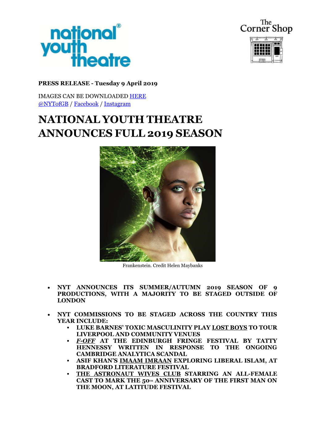 National Youth Theatre Announces Full 2019 Season