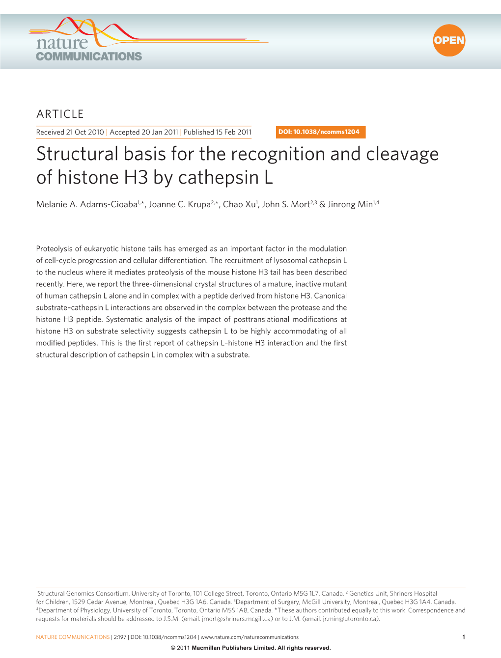 Structural Basis for the Recognition and Cleavage of Histone H3 by Cathepsin L