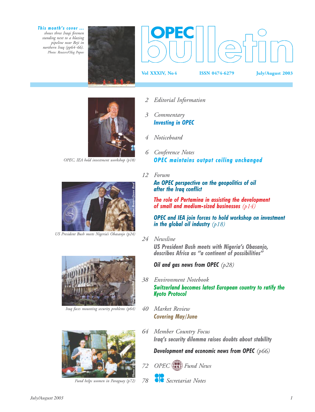 02 Editorial Information 03 Commentary Investing in OPEC 04