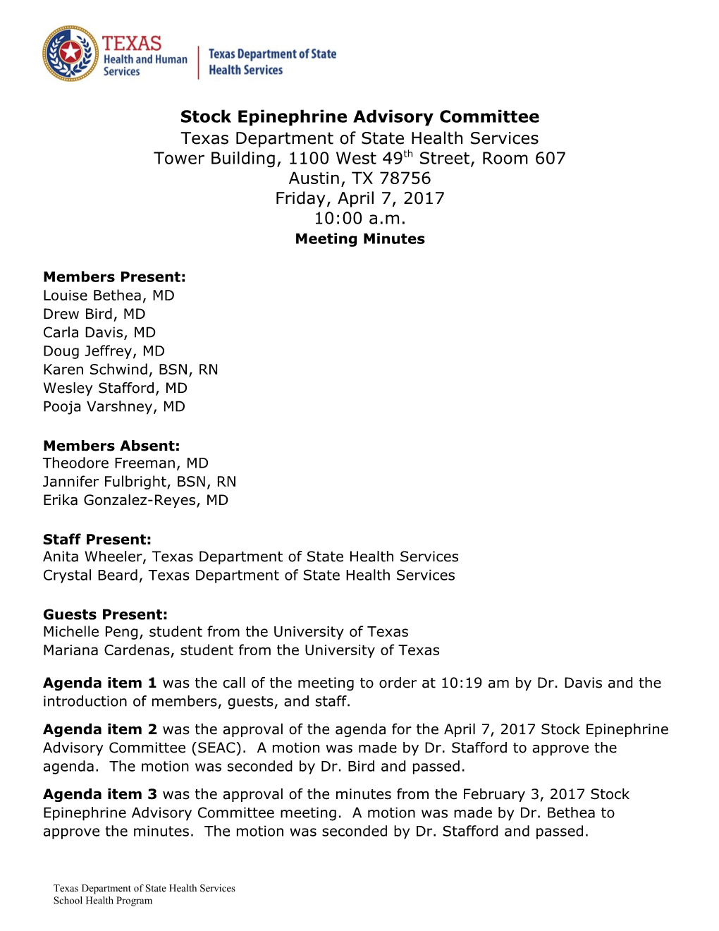 Stock Epinephrine Advisory Committee