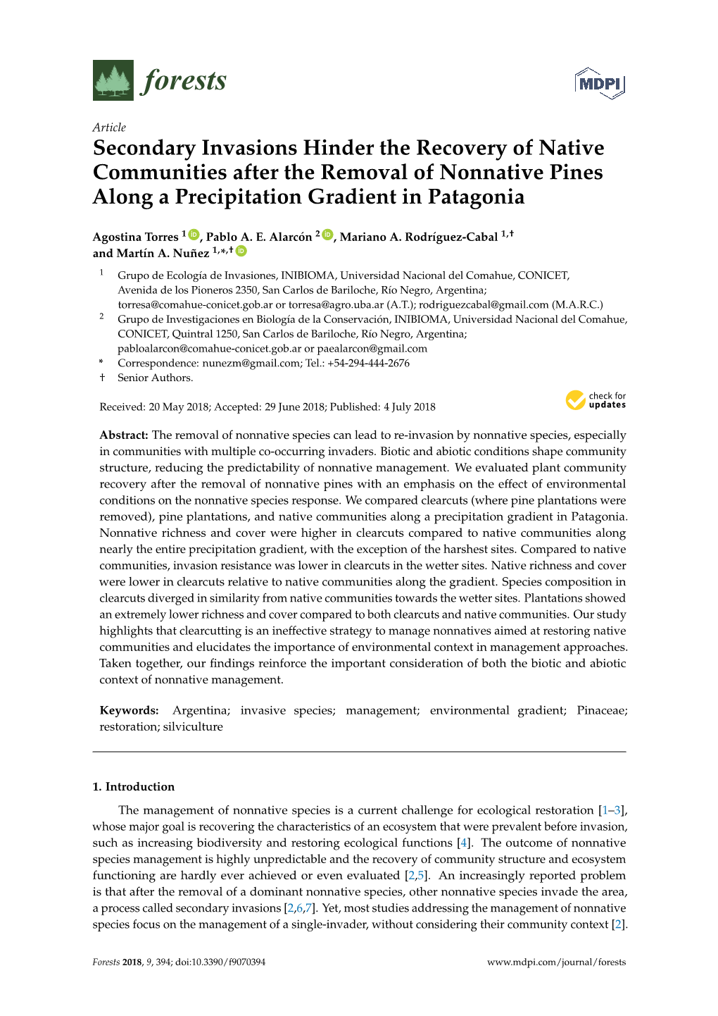 Secondary Invasions Hinder the Recovery of Native Communities After the Removal of Nonnative Pines Along a Precipitation Gradient in Patagonia