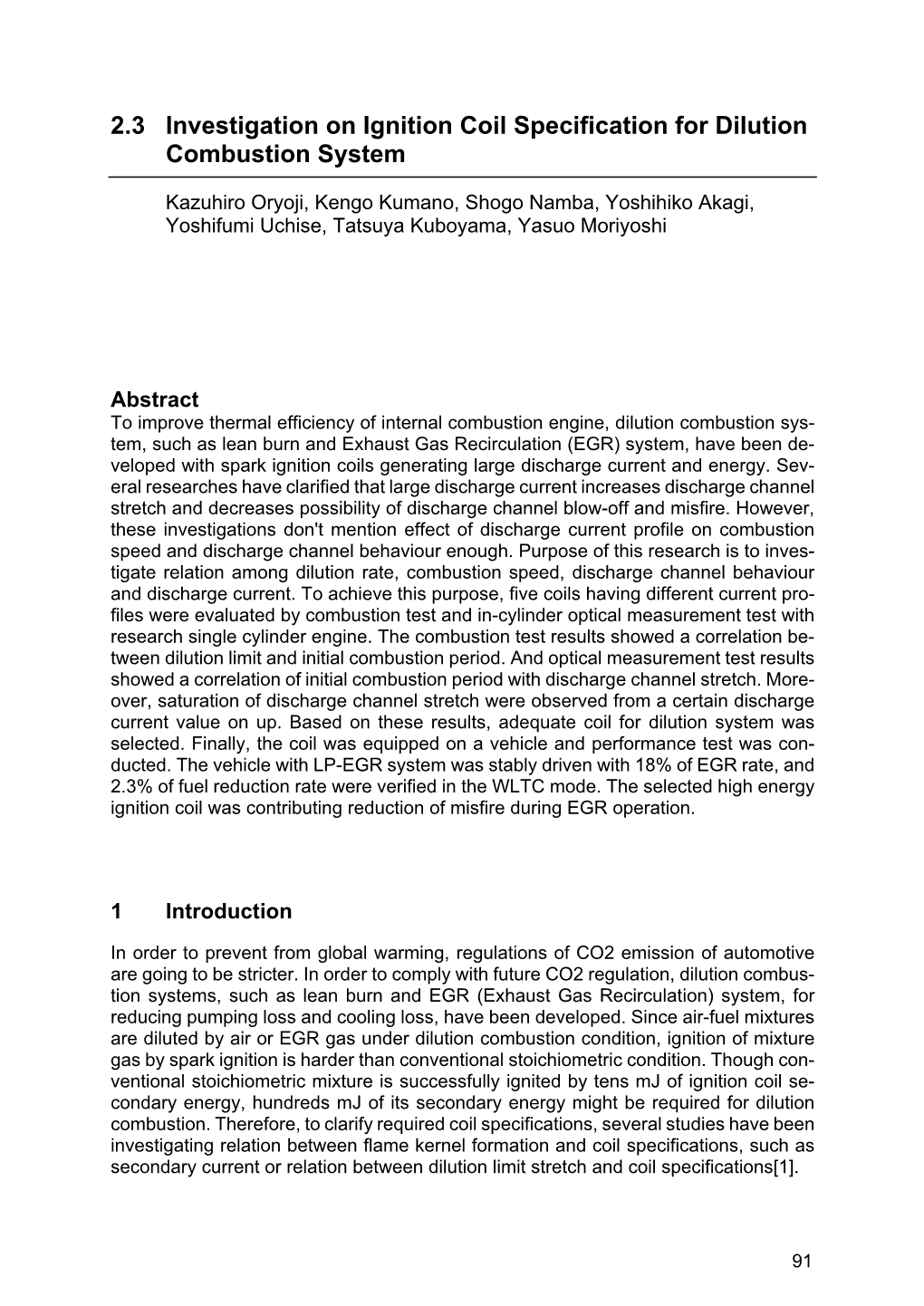 2.3 Investigation on Ignition Coil Specification for Dilution Combustion System