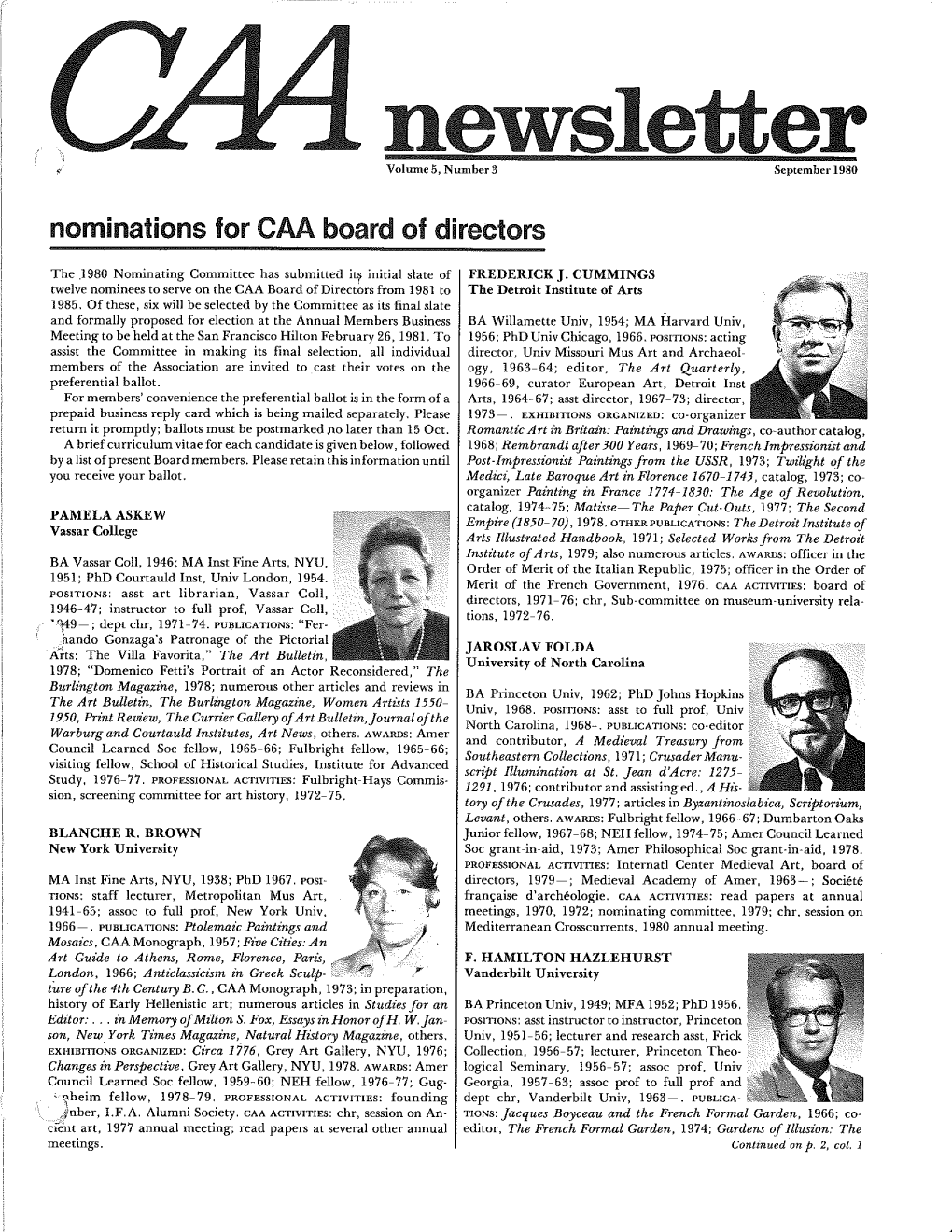 September 1980 CAA Newsletter