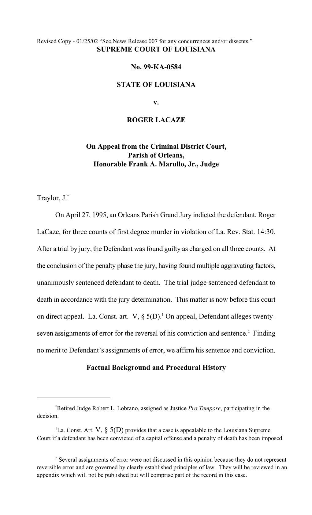 99-KA-058 State of Louisiana V. Rogers Joseph Lacaze