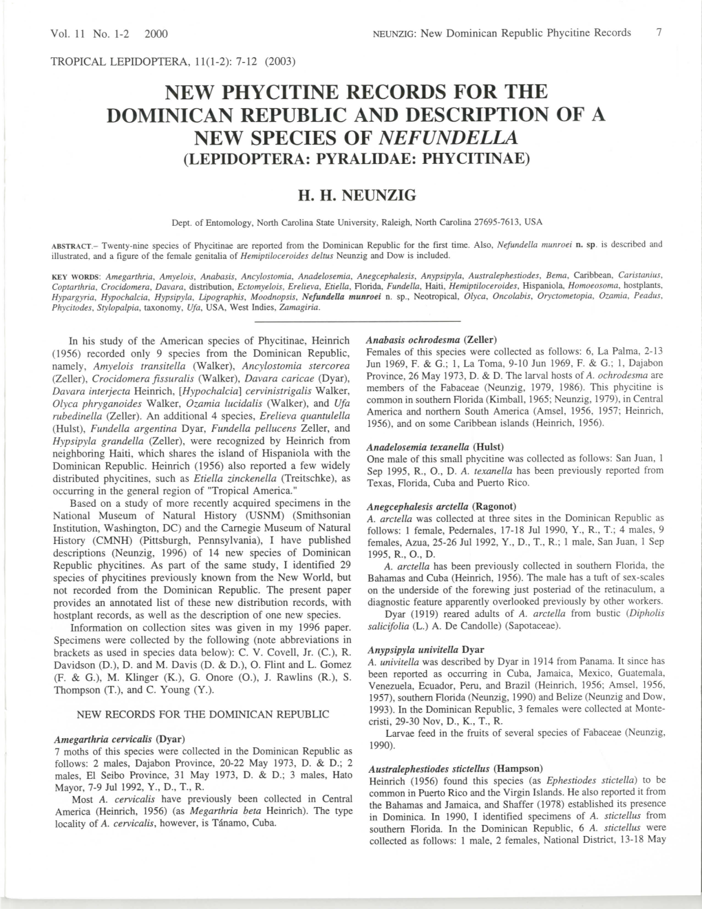 New Phycitine Records for the Dominican Republic and Description of a New Species of Nefundella (Lepidoptera: Pyralidae: Phycitinae)