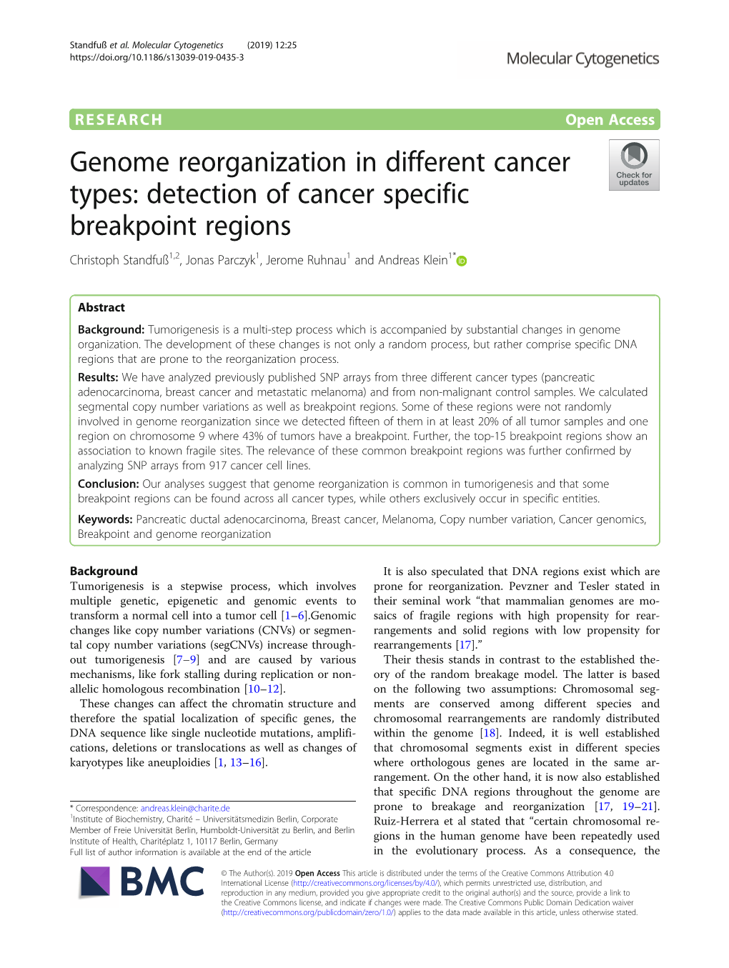 Genome Reorganization in Different Cancer Types