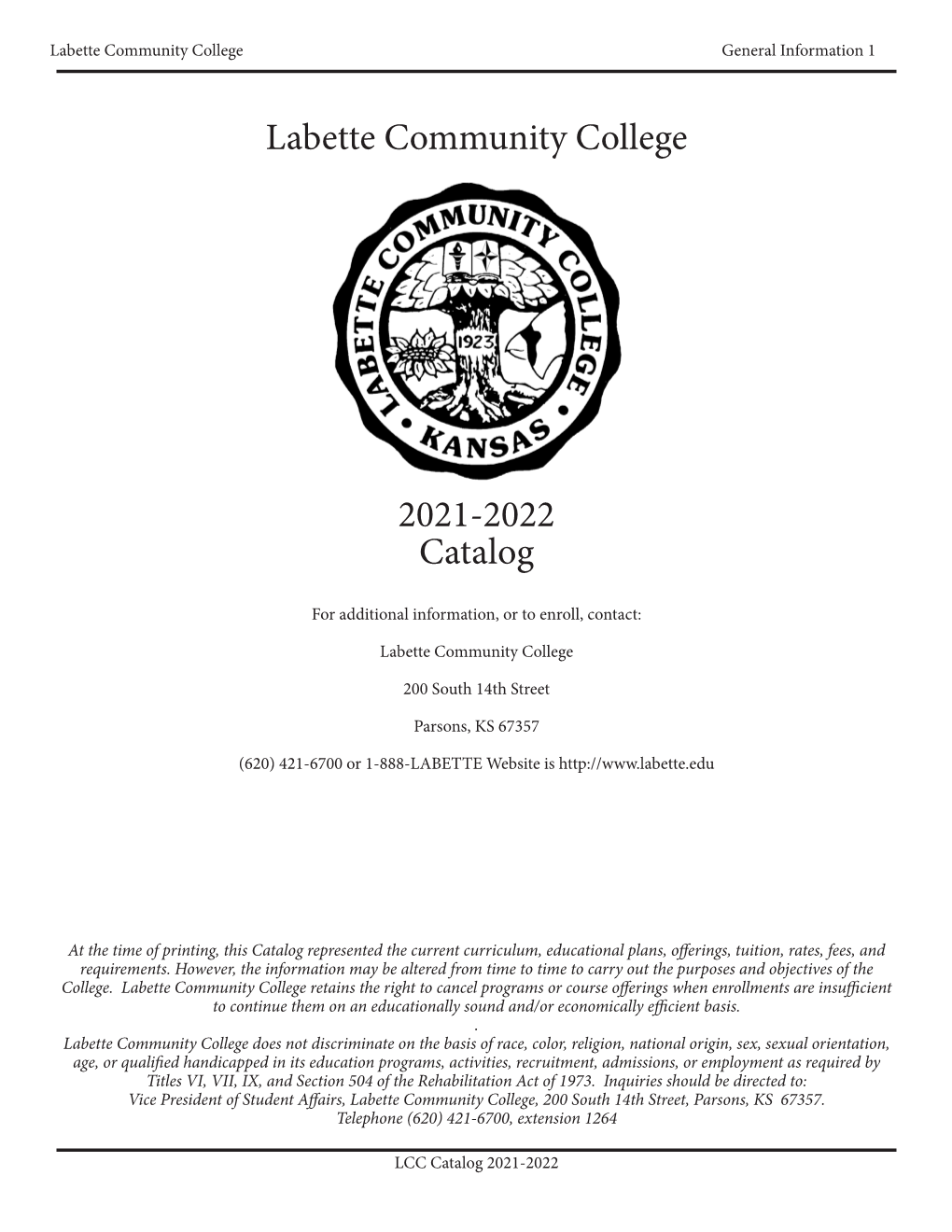 Labette Community College 2021-2022 Catalog