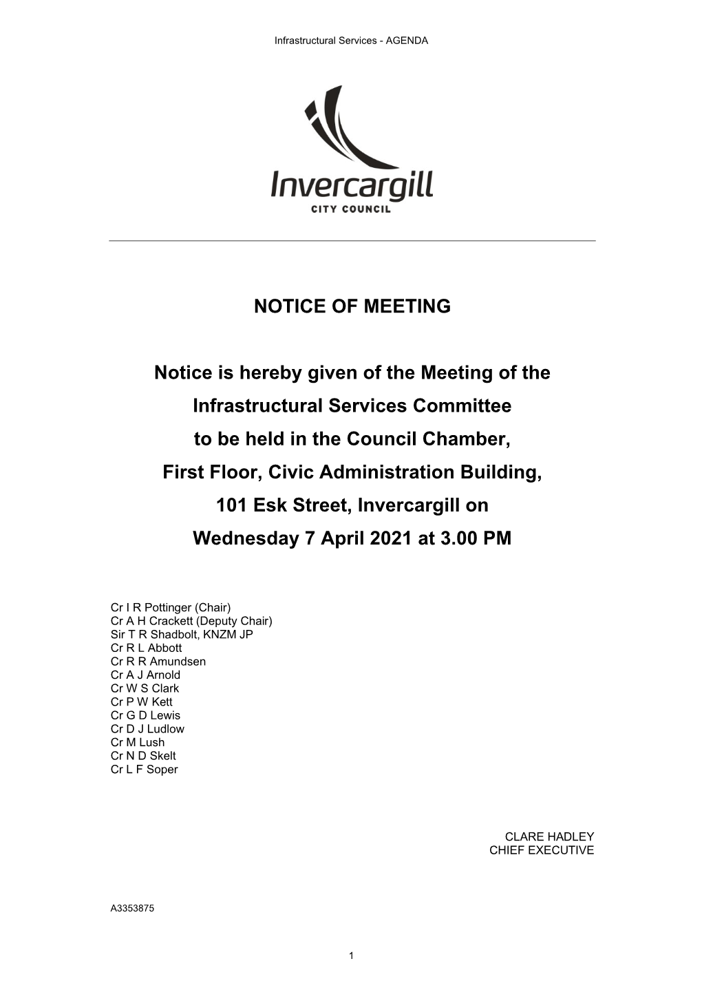Infrastructural Services Committee Agenda