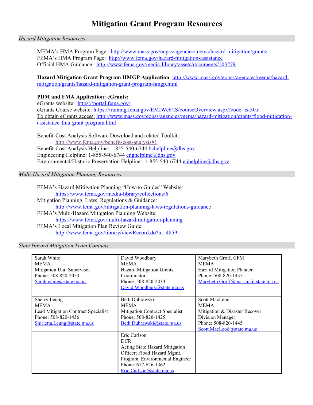 Mitigation Grant Program Resources