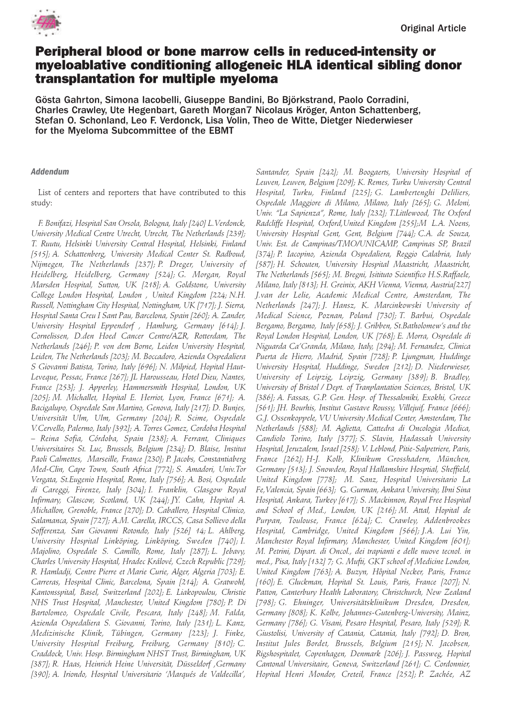 Peripheral Blood Or Bone Marrow Cells in Reduced-Intensity Or