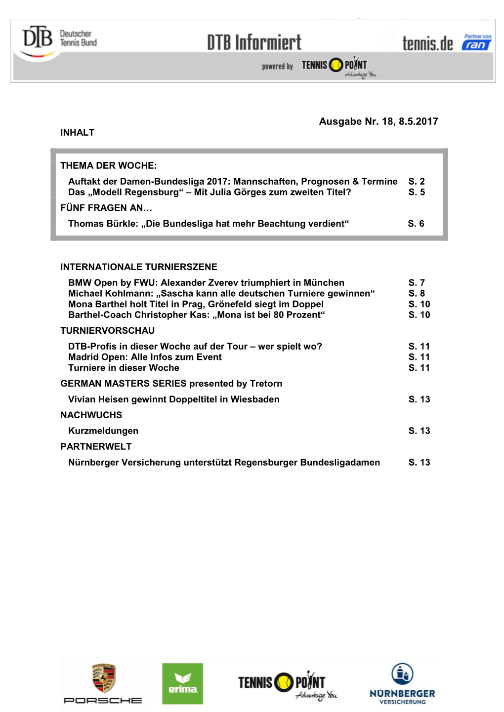 Ausgabe Nr. 18, 8.5.2017 INHALT