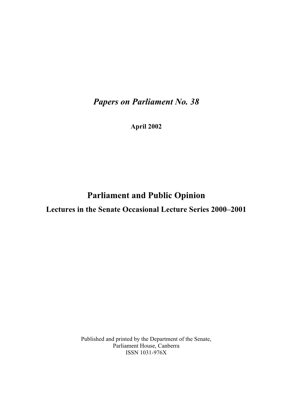 Papers on Parliament No. 38 Parliament and Public Opinion