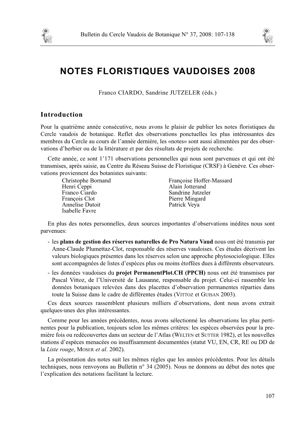 Notes Floristiques Vaudoises 2008