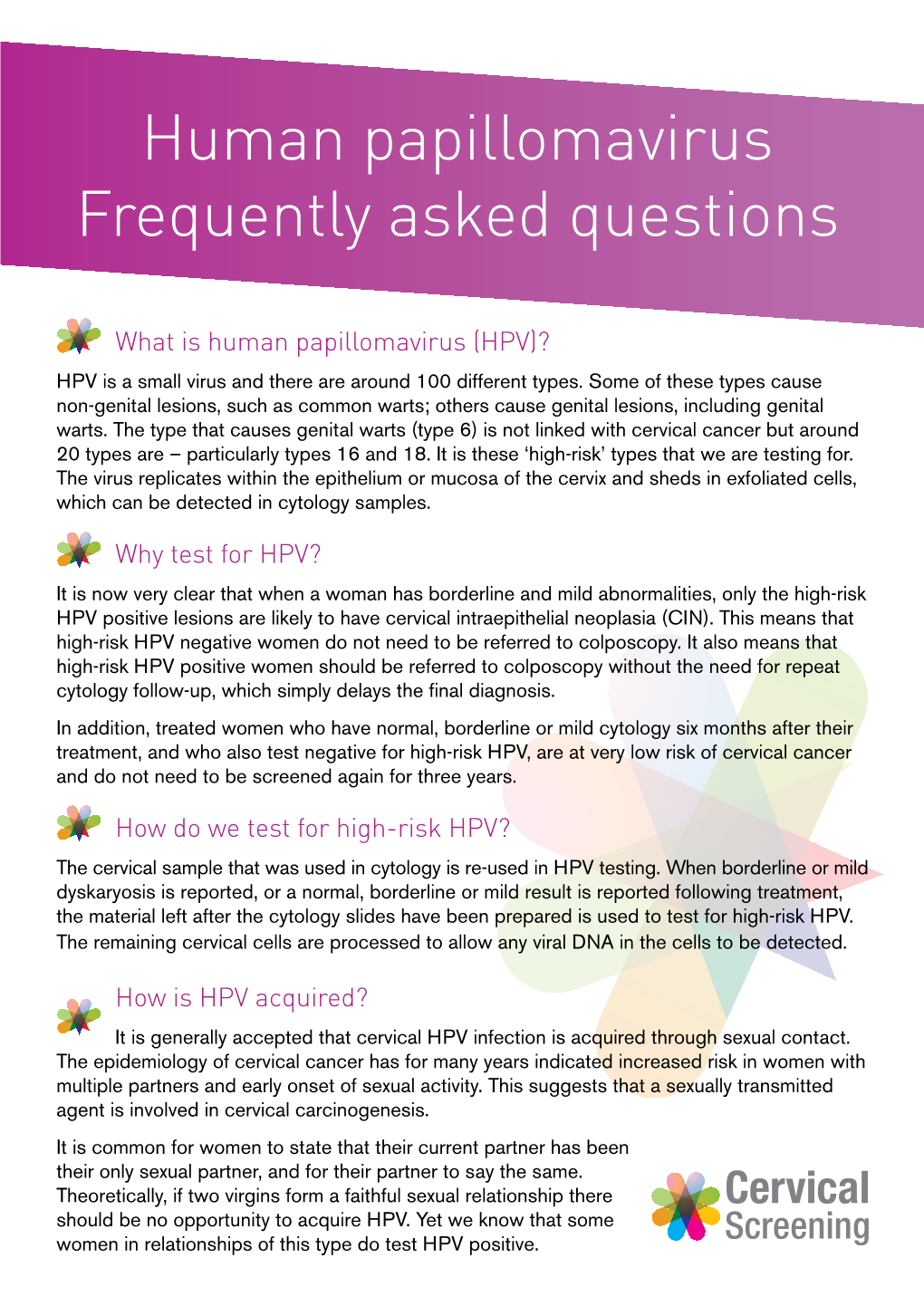 Human Papillomavirus Frequently Asked Questions