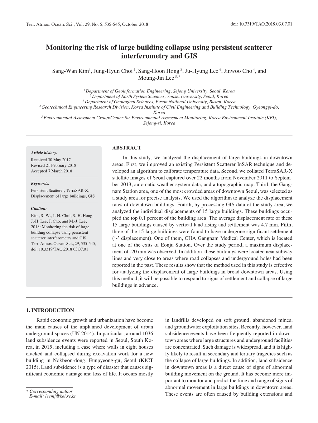 Monitoring the Risk of Large Building Collapse Using Persistent Scatterer Interferometry and GIS