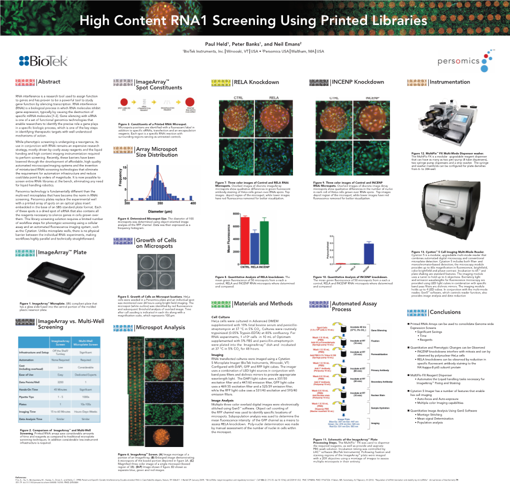 Imagearray™ Plate Imagearray Vs. Multi-Well Screening Abstract