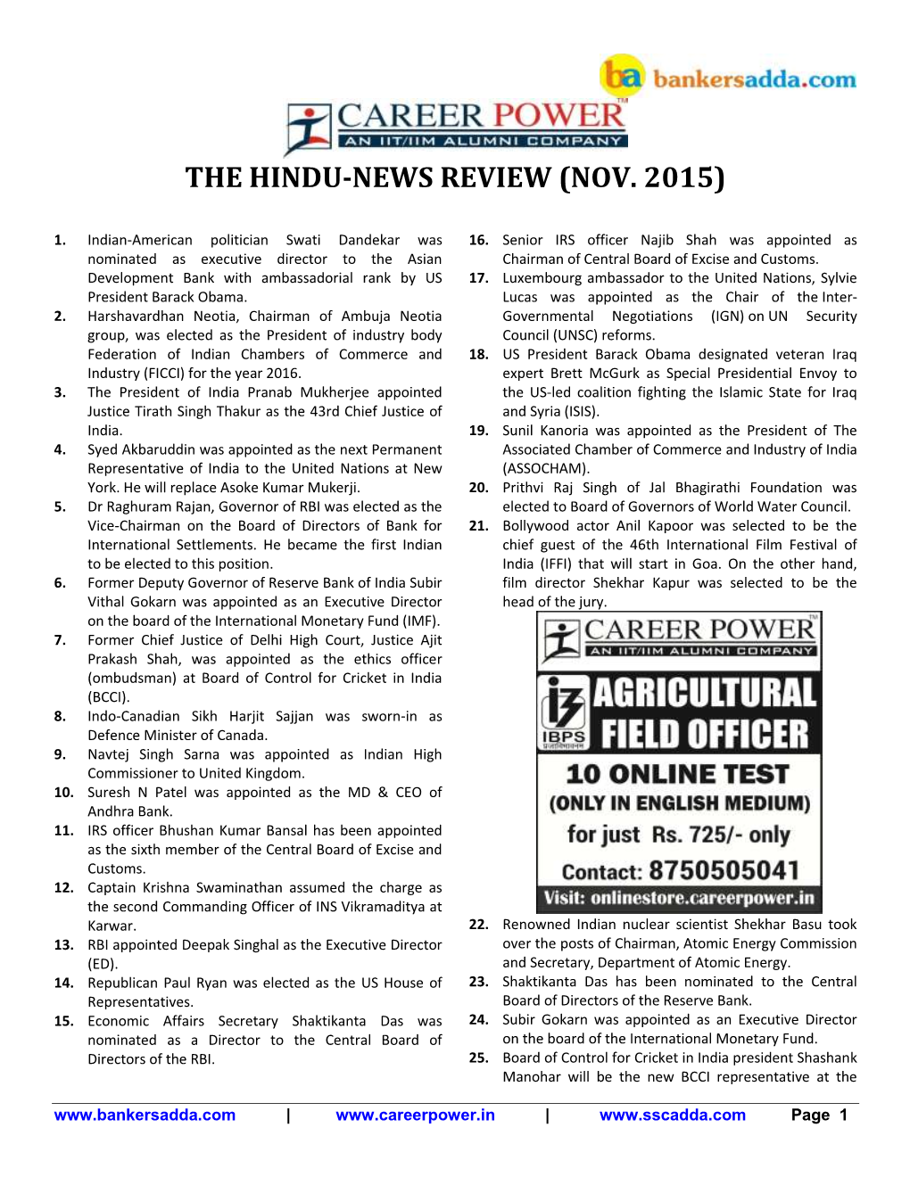 The Hindu-News Review (Nov. 2015)