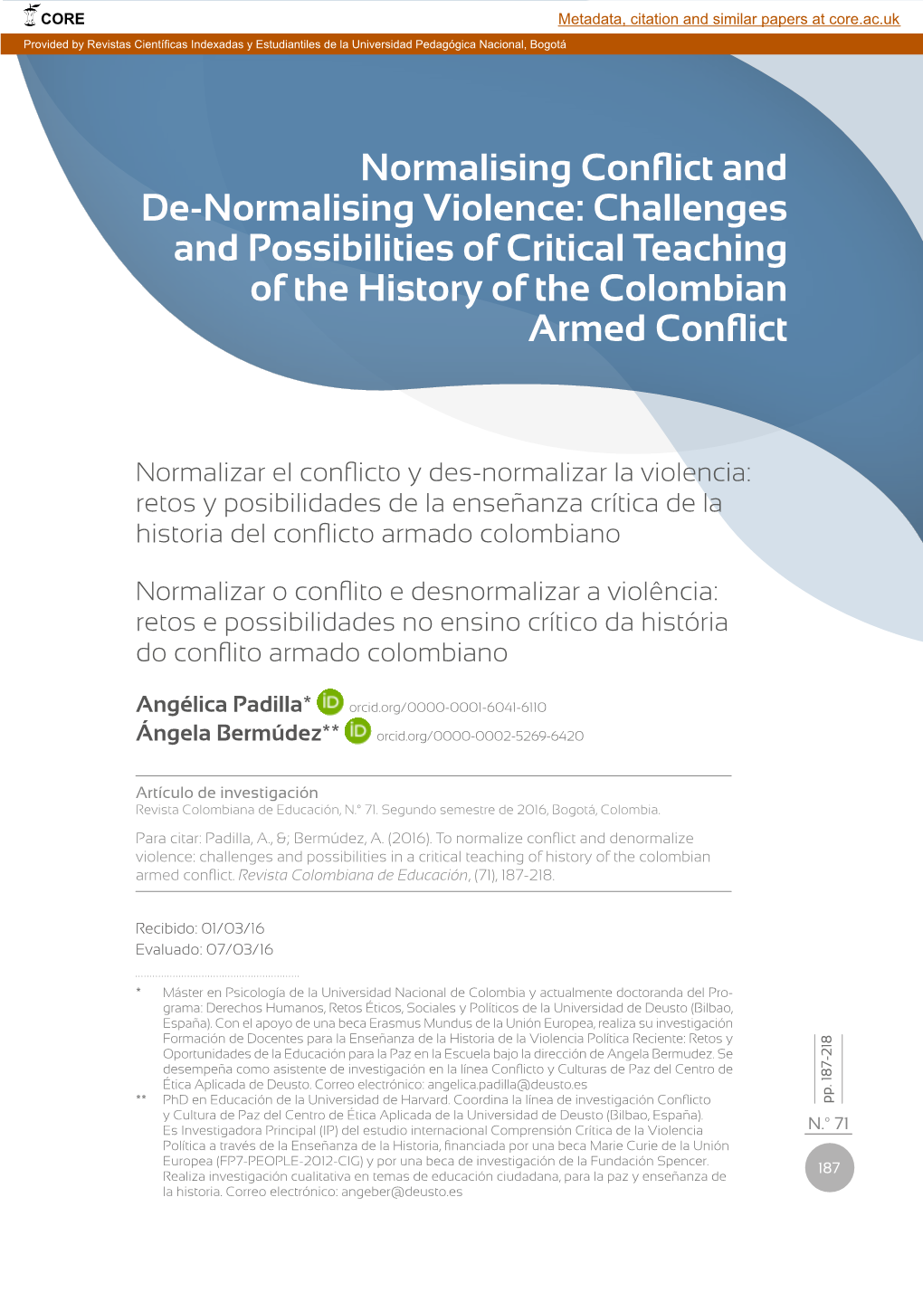 Challenges and Possibilities of Critical Teaching of the History of the Colombian Armed Conflict