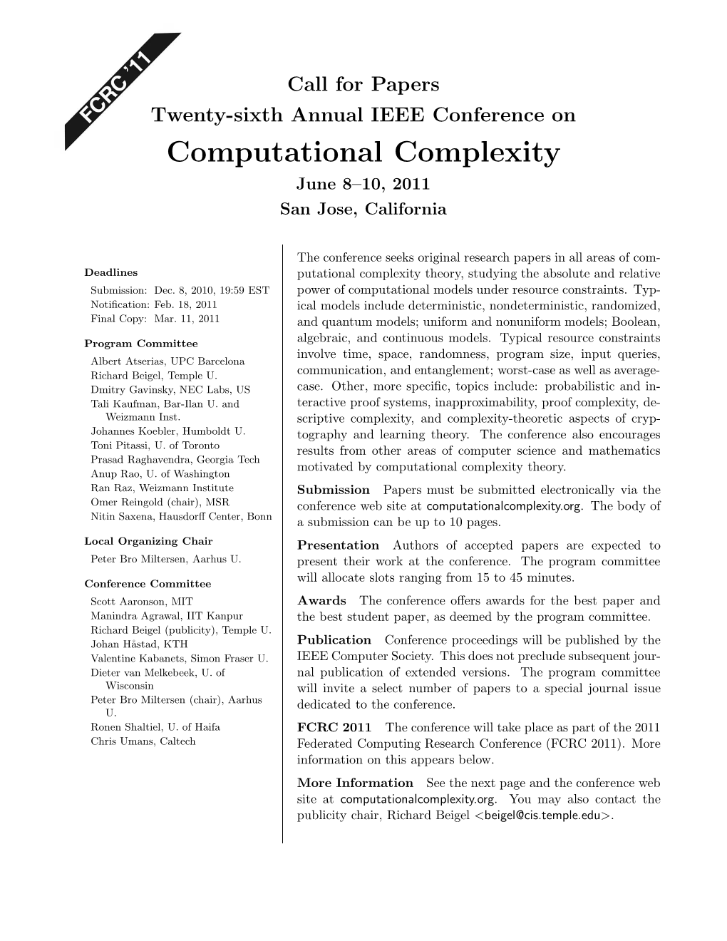 Computational Complexity Conference