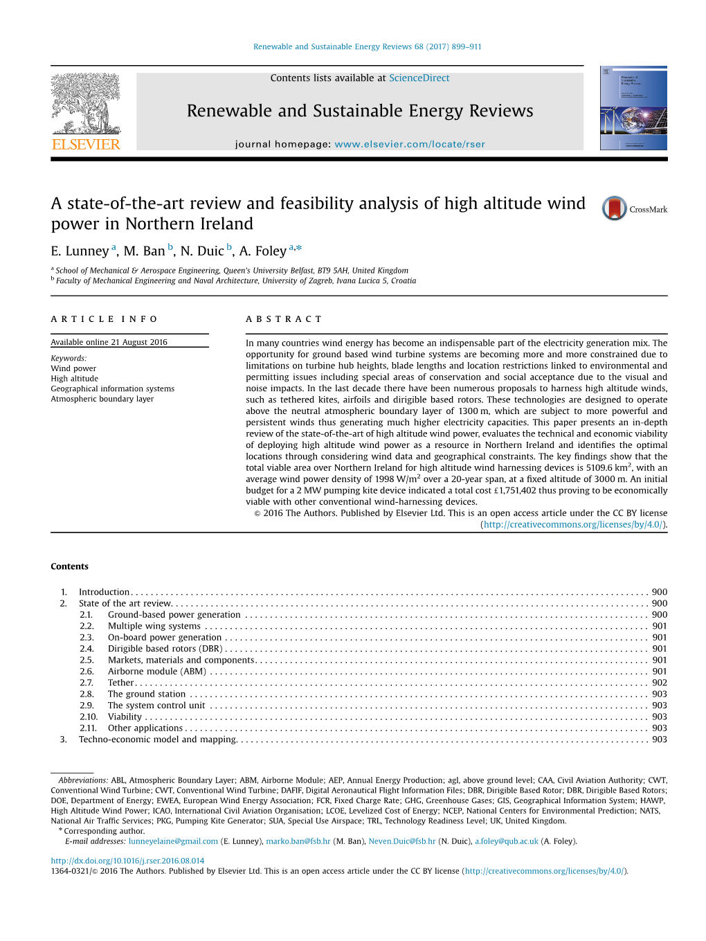 A State-Of-The-Art Review and Feasibility Analysis of High Altitude Wind Power in Northern Ireland