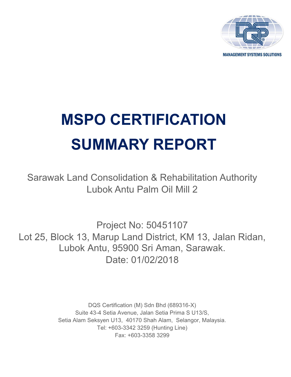Mspo Certification Summary Report
