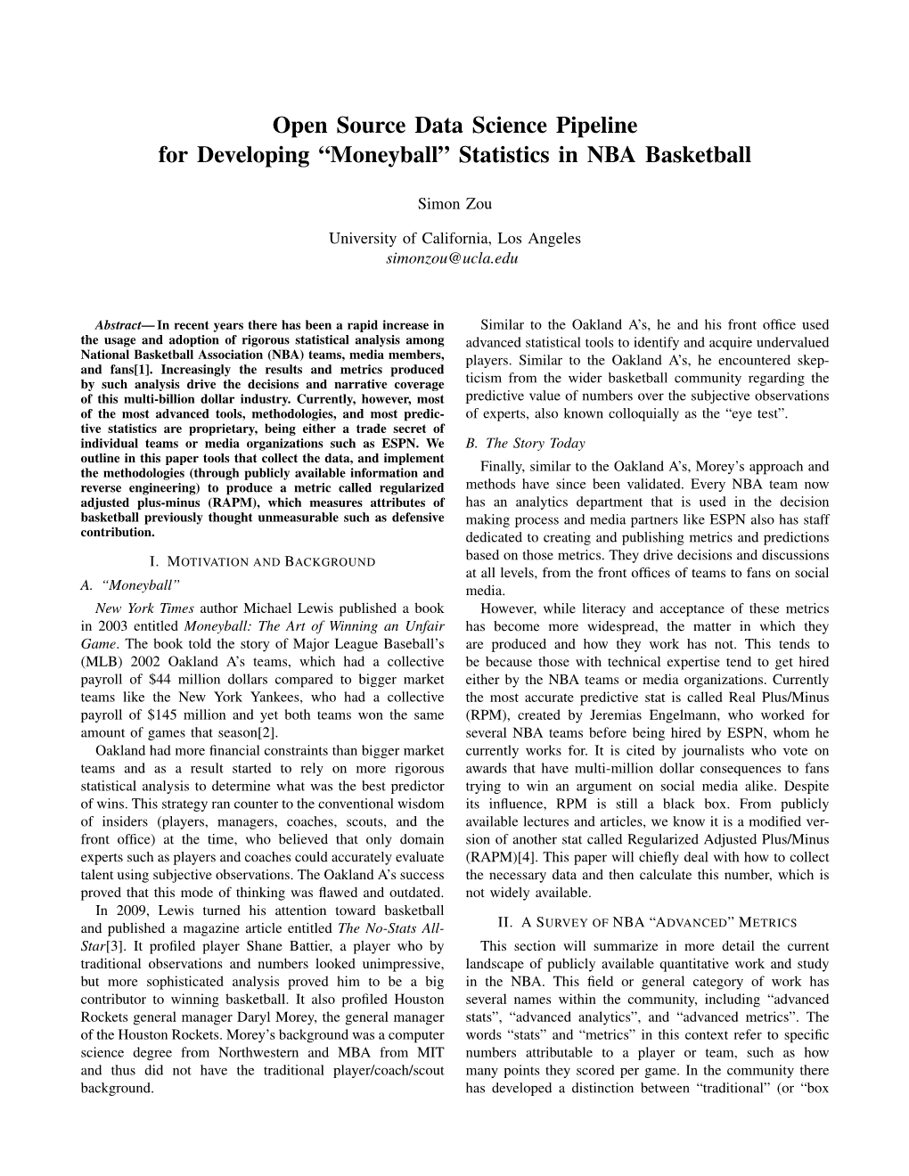 Open Source Data Science Pipeline for Developing “Moneyball” Statistics in NBA Basketball