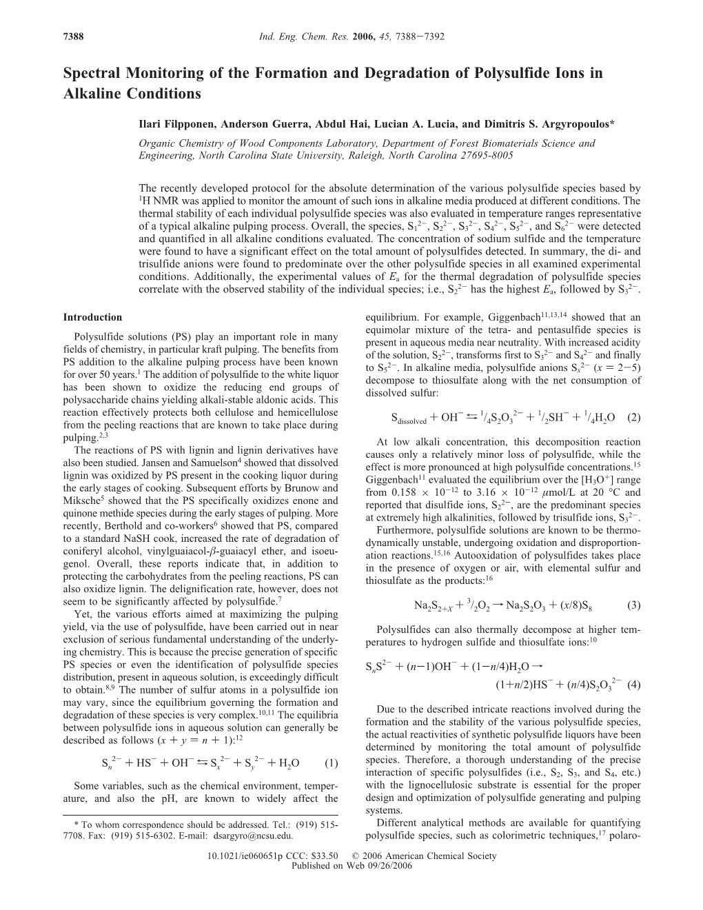 Spectral Monitoring of the Formation and Degradation of Polysulfide Ions in Alkaline Conditions