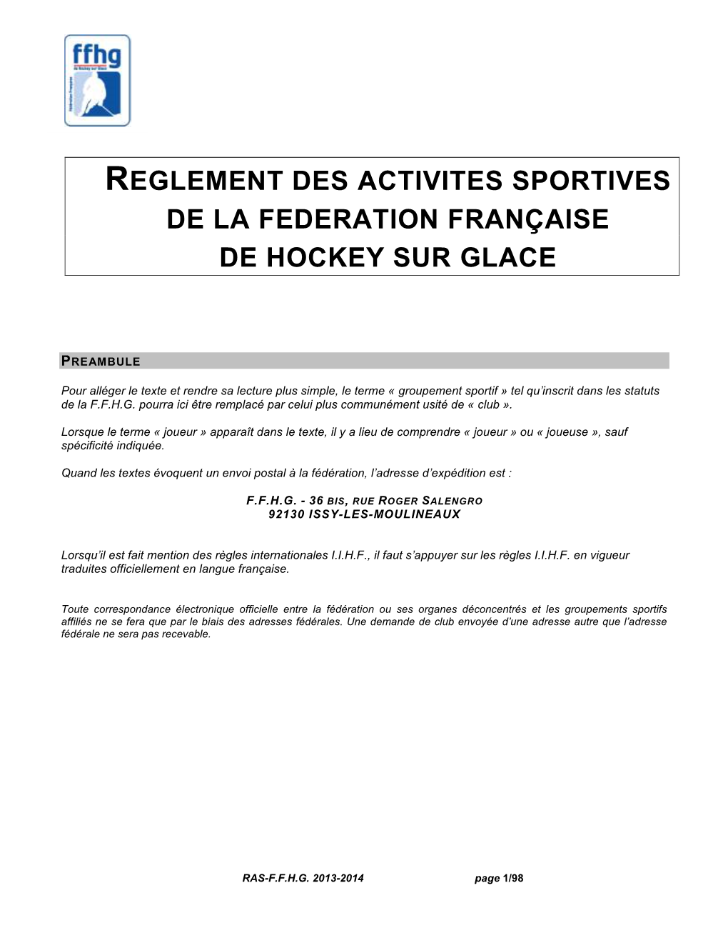 03 Juin 2017 Règlement Sportif De La FFHG