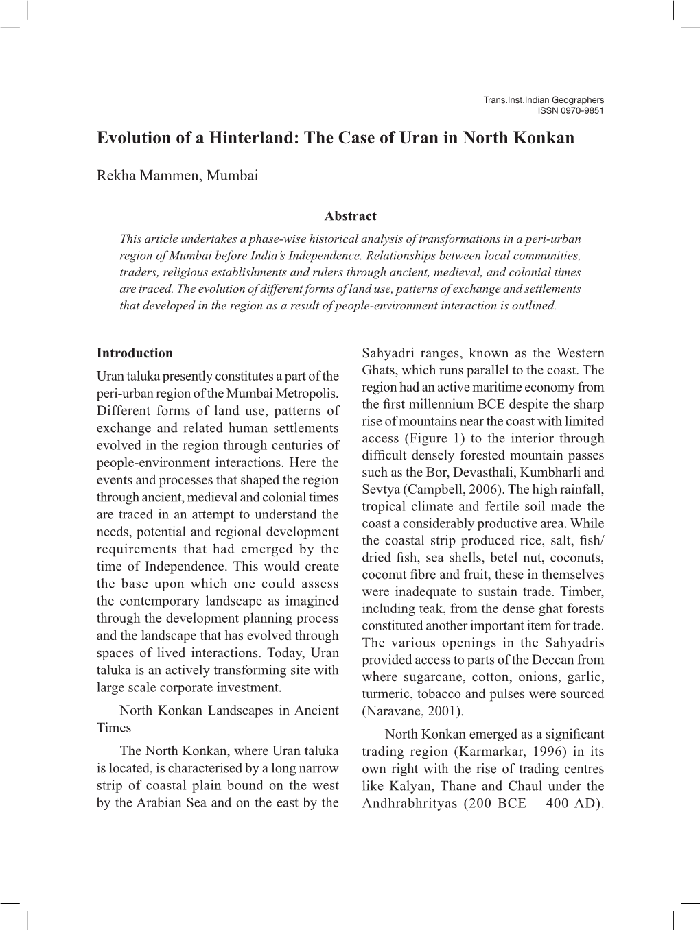 Evolution of a Hinterland: the Case of Uran in North Konkan